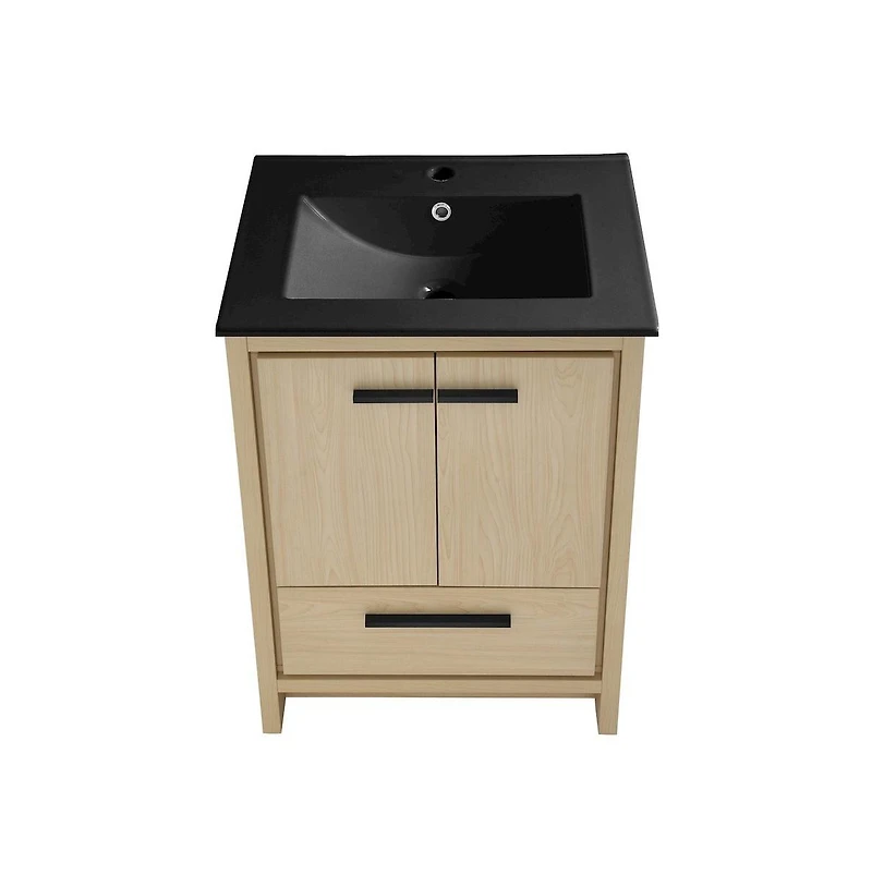 Swiss Madison Virage 24 in. Brown Oak Bathroom Vanity With Black Ceramic Sink Top