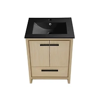 Swiss Madison Virage 24 in. Brown Oak Bathroom Vanity With Black Ceramic Sink Top