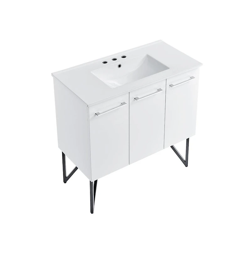 Swiss MadisonAnnecy 36 in. White Bathroom Vanity With White, 3-Hole Ceramic Sink Top