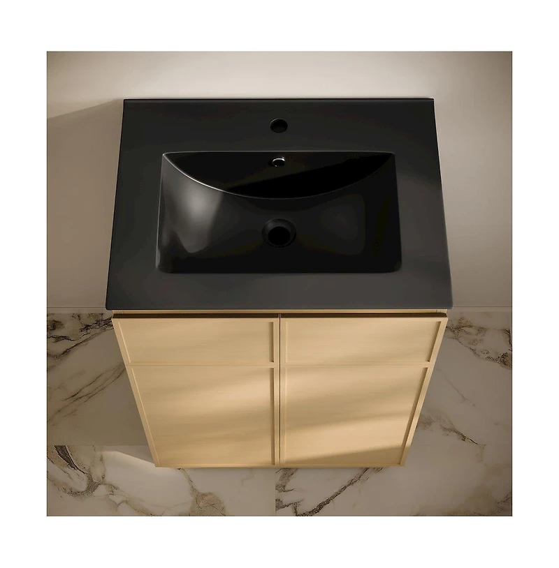 St. Tropez 24" Freestanding Bathroom Vanity in Natural Oak with Black Sink Top