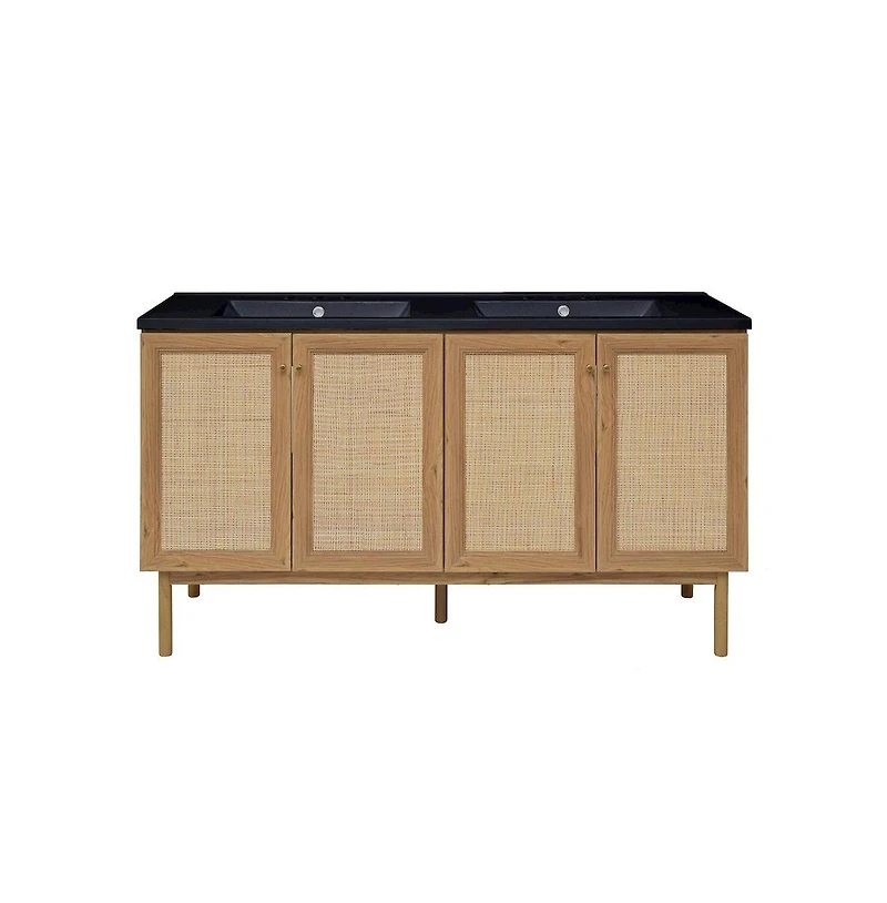 Swiss Madison60" Freestanding Bathroom Vanity, 3-Hole Widespread Double Basin Sink Top