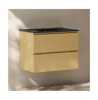 Swiss Madison 30" Wall-Mounted Bathroom Vanity, Natural Oak, Black 3-Hole Widespread Sink Top