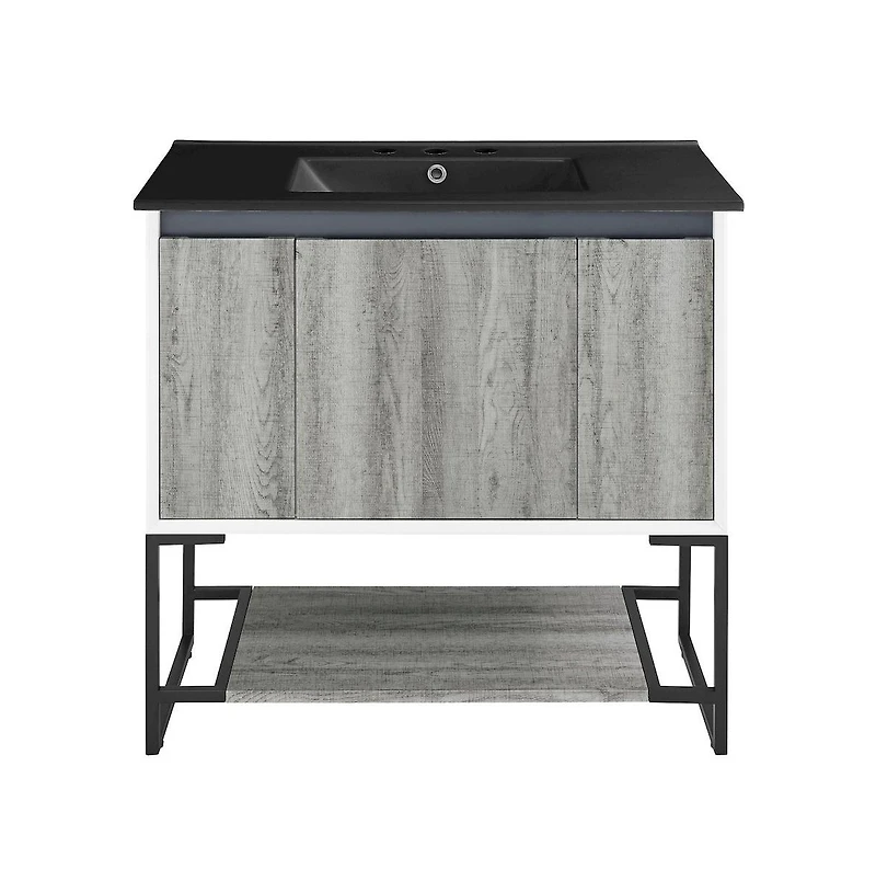 Swiss MadisonMarseille 36 in. Gray Bathroom Vanity With Black, 3-Hole Ceramic Sink Top