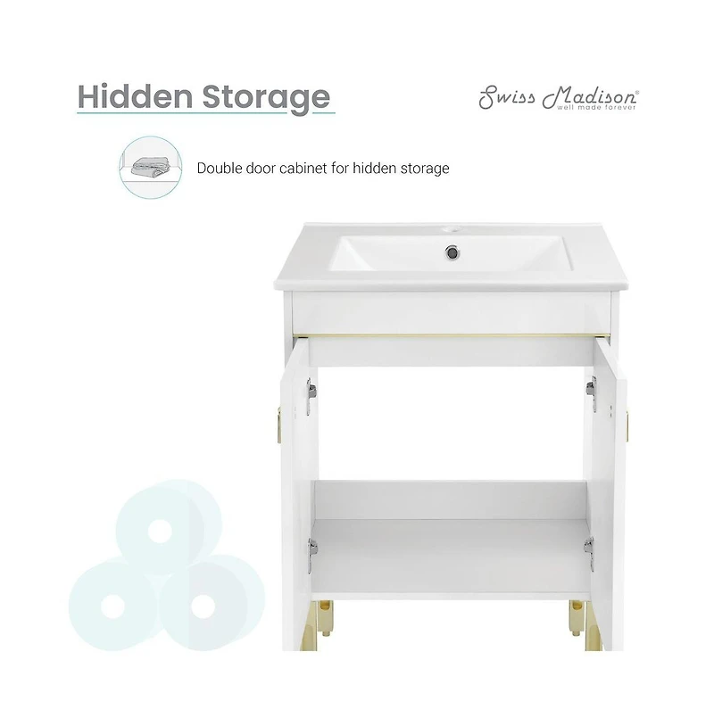 Swiss Madison Lumiere 24" Freestanding Bathroom Vanity in White with Sink Top