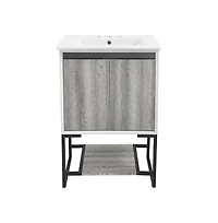 Swiss Madison Marseille 24 in. Gray Oak Bathroom Vanity With White, 3-Hole Ceramic Sink Top