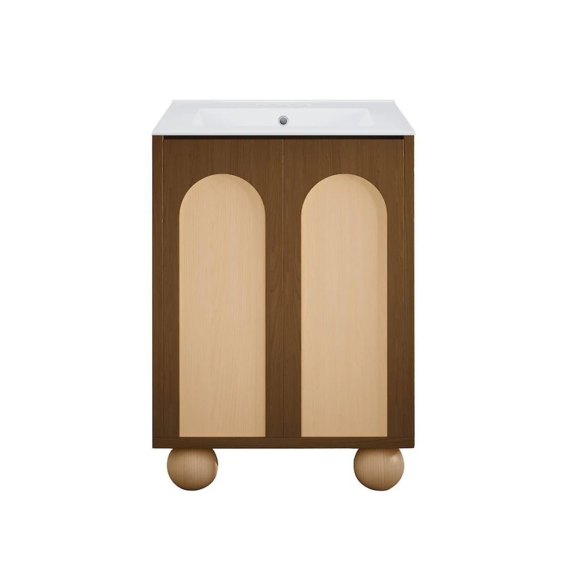 Swiss Madison 24" Freestanding Bathroom Vanity in Brown Oak with 3-Hole Centerset Sink Top