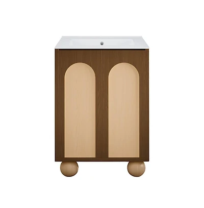 Swiss Madison 24" Freestanding Bathroom Vanity in Brown Oak with 3-Hole Centerset Sink Top