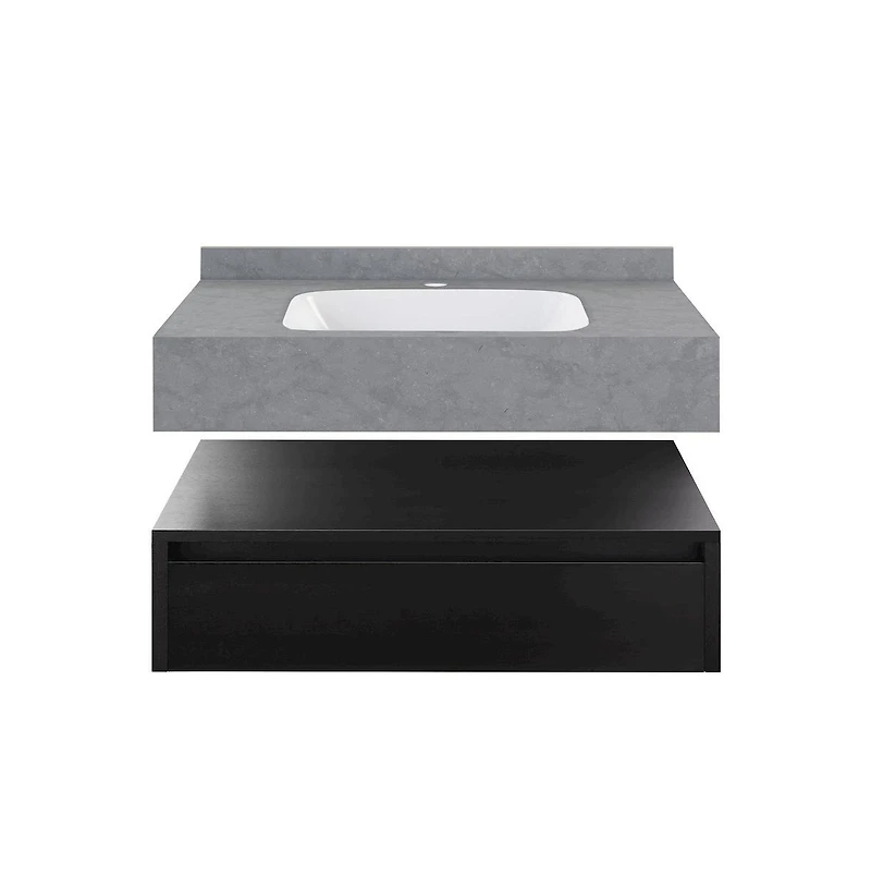 Swiss Madison 36" Wall-Mounted Bathroom Vanity in Black Oak with Charcoal Gray Sink Top