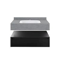 Swiss Madison 36" Wall-Mounted Bathroom Vanity in Black Oak with Charcoal Gray Sink Top