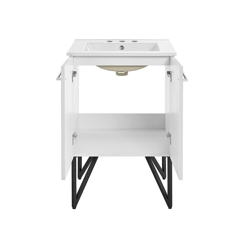 Swiss Madison Annecy 24 in. White Bathroom Vanity With White, 3-Hole Ceramic Sink Top