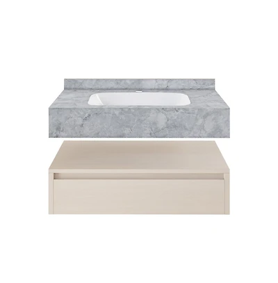 Swiss MadisonAvancer 36" Wall-Mounted Bathroom Vanity in White Oak with Storm Gray Sink Top