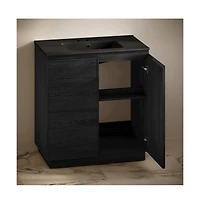 Swiss Madison36" Freestanding Bathroom Vanity in Black Oak, Black 3-Hole Widespread Sink Top