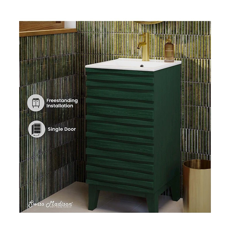 Swiss MadisonCascade 18" Freestanding Bathroom Vanity in Green Oak with Sink Top