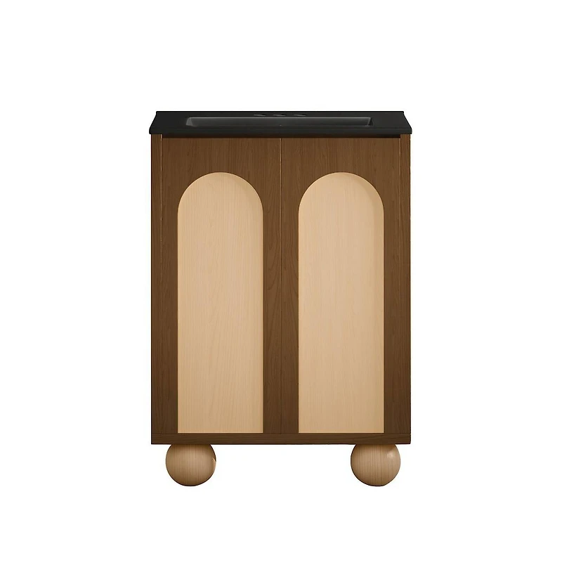 Swiss Madison24" Freestanding Bathroom Vanity in Brown Oak, Black 3-Hole Centerset Sink Top