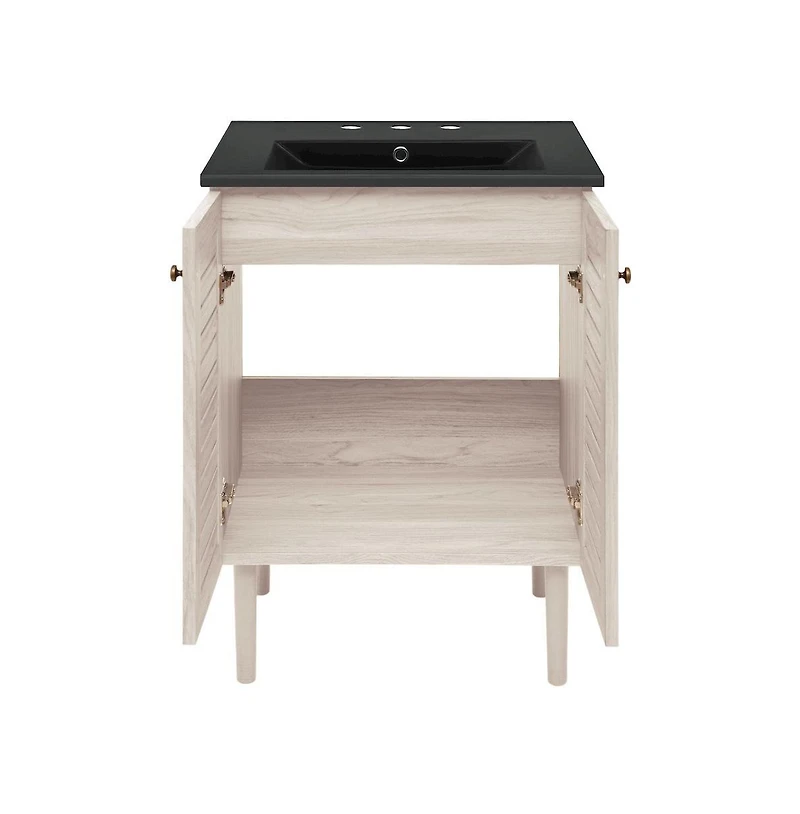 Swiss Madison24" Freestanding Bathroom Vanity in White Oak, Black 3-Hole Widespread Sink Top