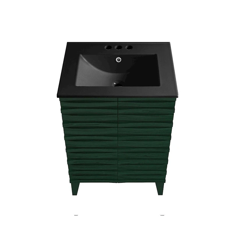 Swiss Madison24" Freestanding Bathroom Vanity in Green Oak, Black 3-Hole Centerset Sink Top