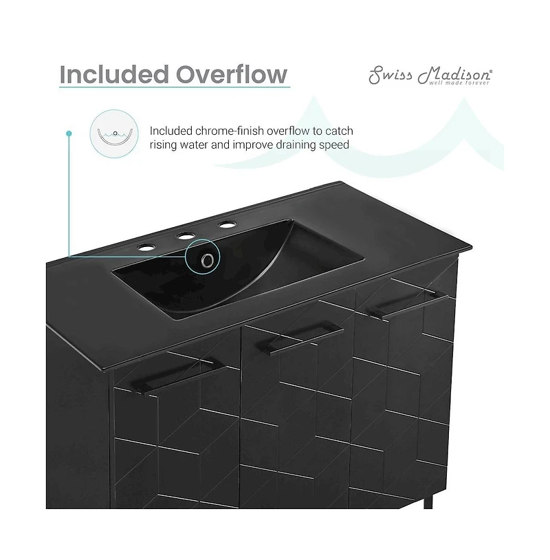 Swiss Madison Annecy 36 in. Phantom Black Bathroom Vanity With Black, 3-Hole Ceramic Sink Top