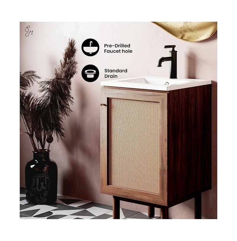 Swiss Madison Classe 18" Freestanding Bathroom Vanity in Brown Oak with Sink Top