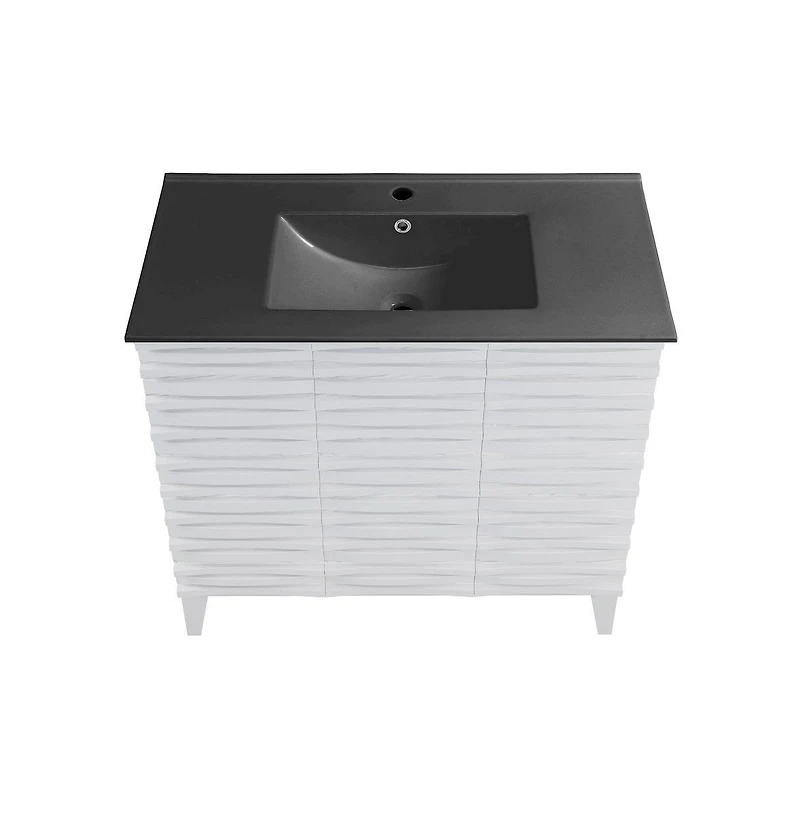 Swiss MadisonCascade 36 in. White Oak Bathroom Vanity With Black Ceramic Sink Top