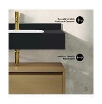 Swiss Madison 36" Wall-Mounted Bathroom Vanity in Natural Oak with Black Marble Sink Top