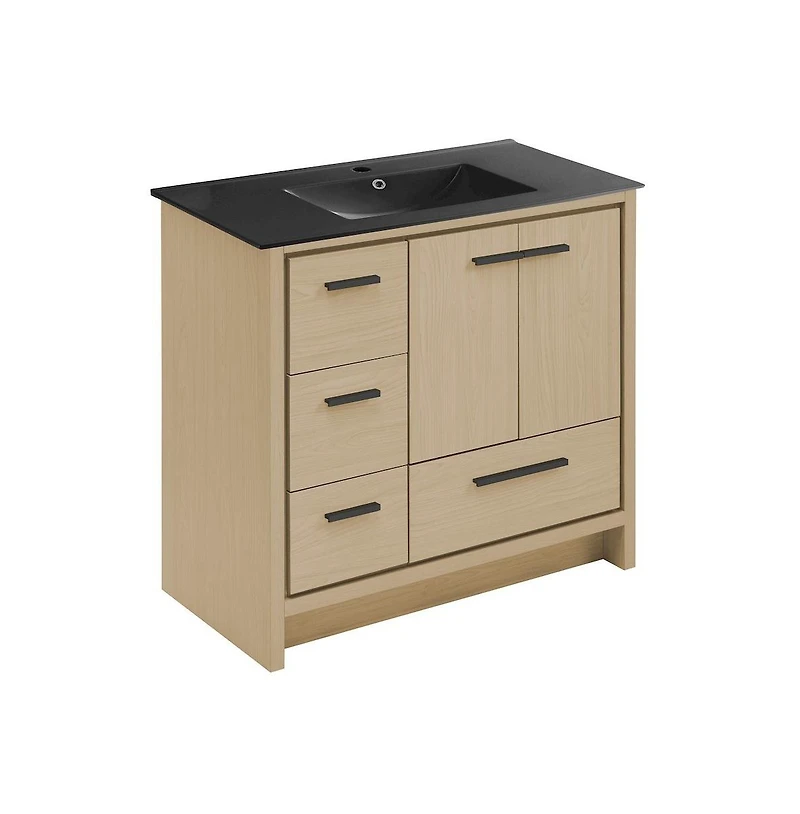 Swiss Madison Virage 36 in. Brown Oak Bathroom Vanity With Black Ceramic Sink Top