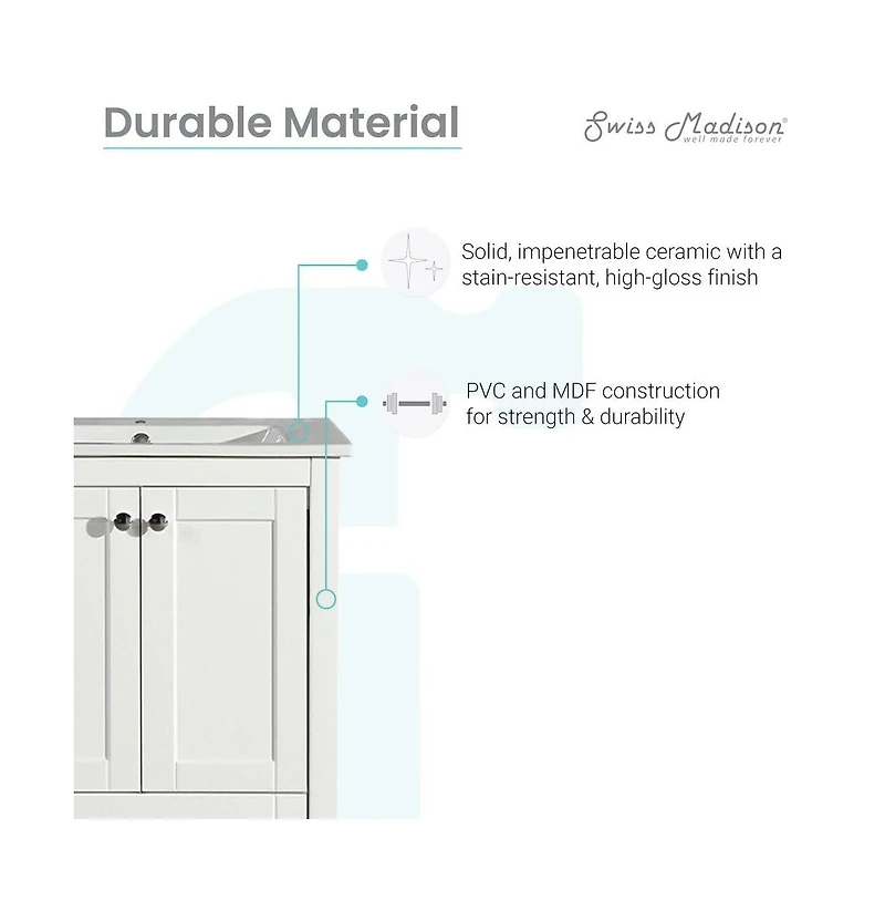 Swiss Madison Cannes 24" Freestanding Bathroom Vanity in White with Sink Top