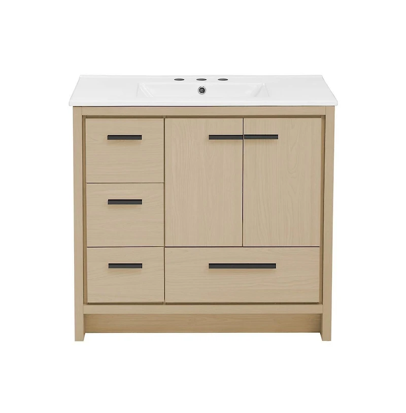 Swiss Madison Virage in. Brown Oak Bathroom Vanity With White