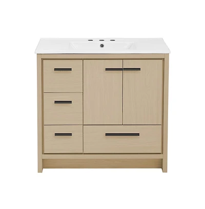 Swiss Madison Virage in. Brown Oak Bathroom Vanity With White