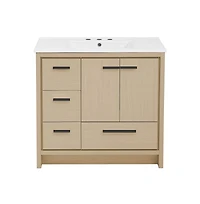 Swiss Madison Virage in. Brown Oak Bathroom Vanity With White