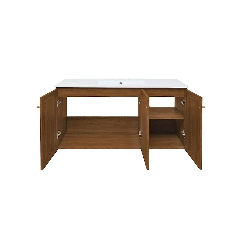 Swiss Madison 48" Wall-Mounted Bathroom Vanity, 3-Hole Widespread Double Basin Sink Top