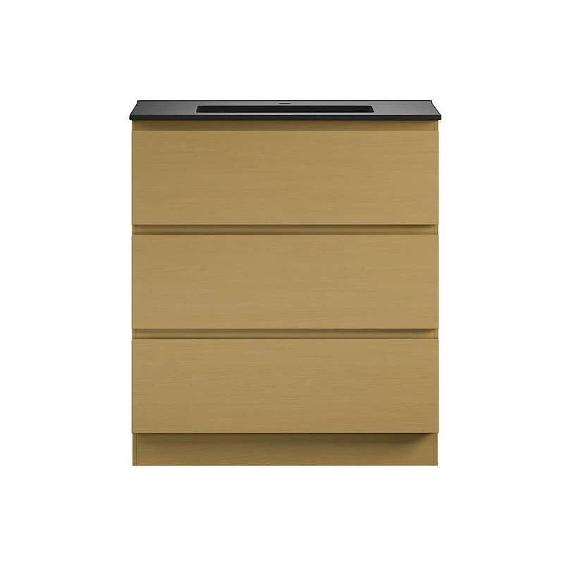 Swiss Madison Liberte 30" Freestanding Bathroom Vanity in Natural Oak with Black Sink Top