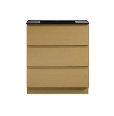 Swiss Madison Liberte 30" Freestanding Bathroom Vanity in Natural Oak with Black Sink Top