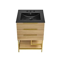 Swiss Madison Carre 24 in. White Oak Bathroom Vanity With Black, 3-Hole Ceramic Sink Top