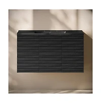 Swiss Madison 36" Wall-Mounted Bathroom Vanity in Black Oak, Black 3-Hole Widespread Sink Top