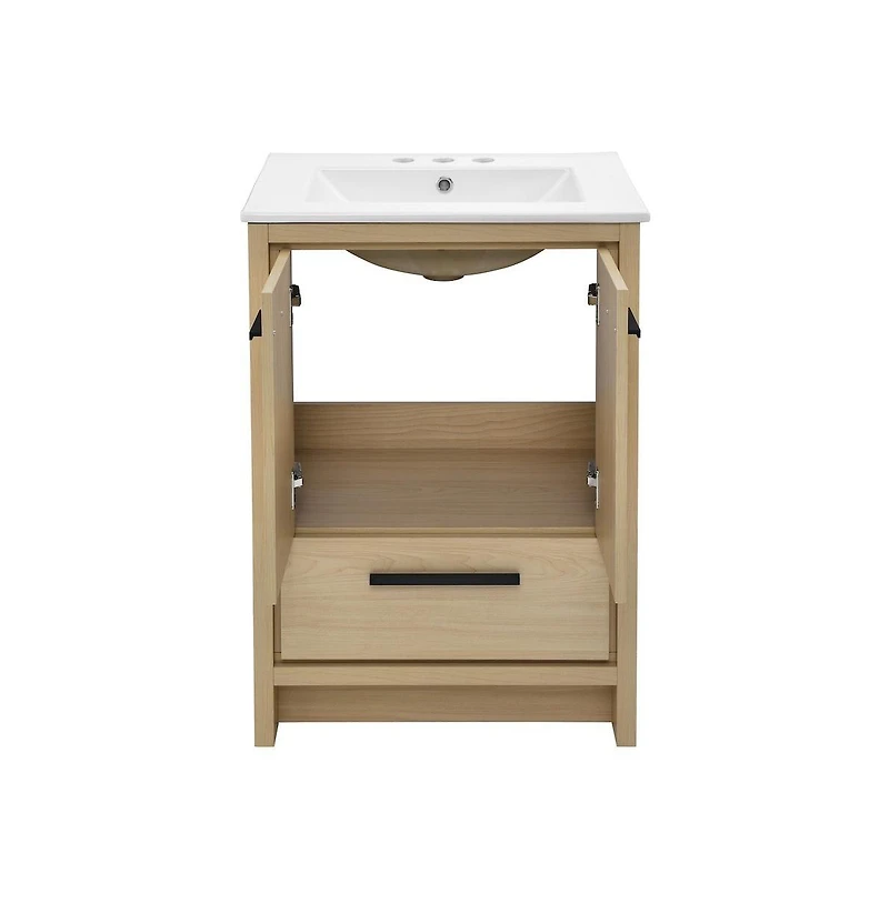 Swiss Madison Virage 24 in. Brown Oak Bathroom Vanity With White, 3-Hole Ceramic Sink Top
