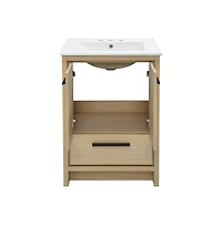 Swiss Madison Virage 24 in. Brown Oak Bathroom Vanity With White, 3-Hole Ceramic Sink Top