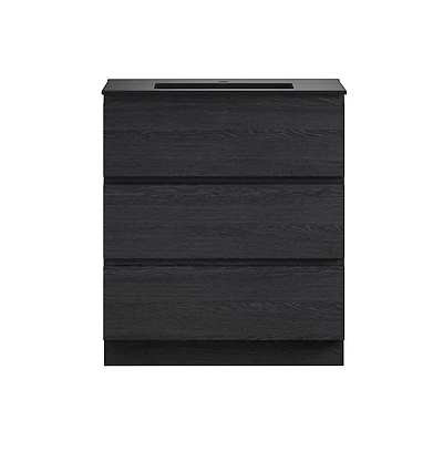 Swiss Madison Liberte 30" Freestanding Bathroom Vanity in Black Oak with Black Sink Top