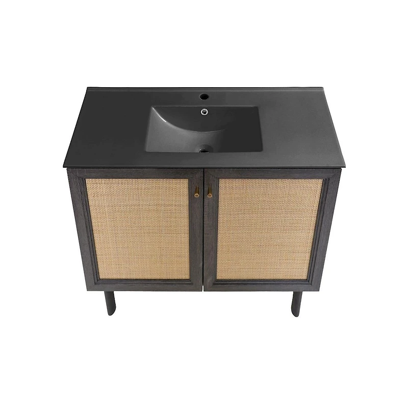 Classe 36" Freestanding Bathroom Vanity in Black Oak with Black Sink Top