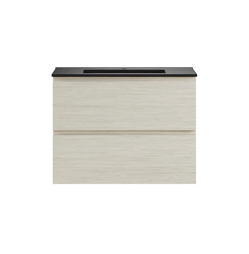 Liberte 30" Wall-Mounted Bathroom Vanity in White Oak with Black Sink Top