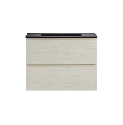 Liberte 30" Wall-Mounted Bathroom Vanity in White Oak with Black Sink Top