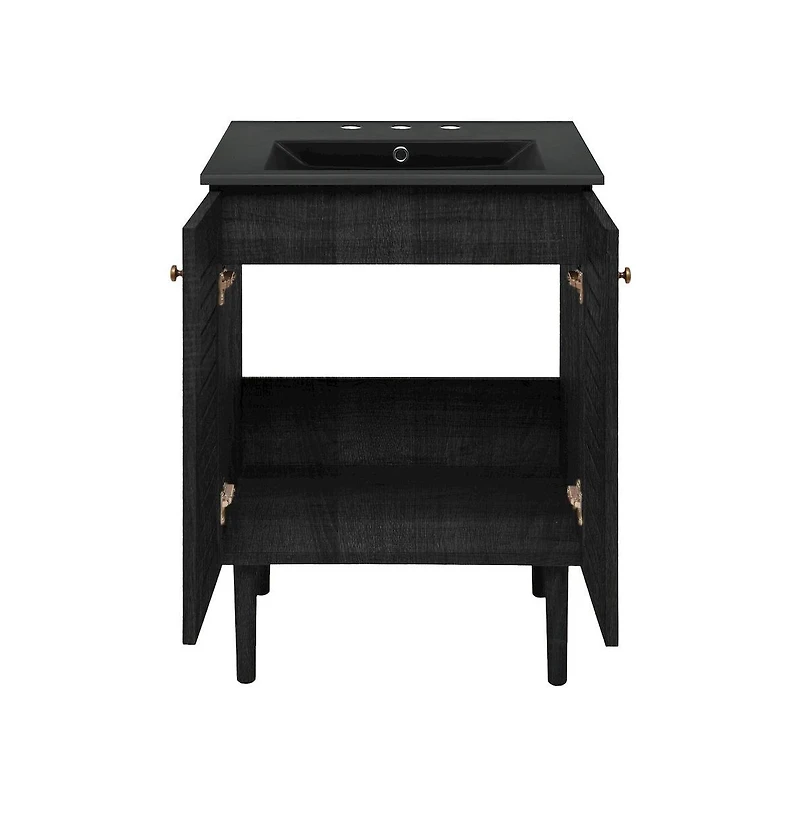 Swiss Madison 24" Freestanding Bathroom Vanity in Black Oak, Black 3-Hole Widespread Sink Top