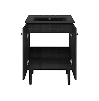 Swiss Madison 24" Freestanding Bathroom Vanity in Black Oak, Black 3-Hole Widespread Sink Top