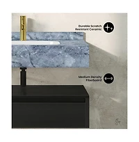 Swiss Madison Avancer 36" Wall-Mounted Bathroom Vanity in Black Oak with Blue Celeste Sink Top