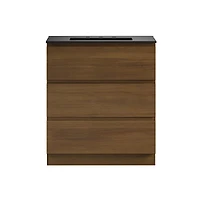 Swiss Madison30" Freestanding Bathroom Vanity in Brown Oak, Black 3-Hole Widespread Sink Top