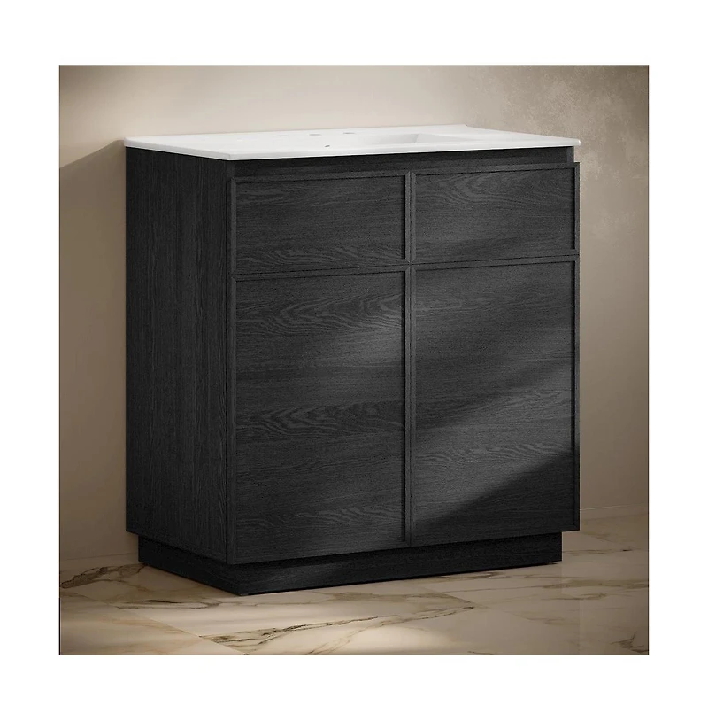 Swiss Madison 36" Freestanding Bathroom Vanity in Black Oak with 3-Hole Widespread Sink Top