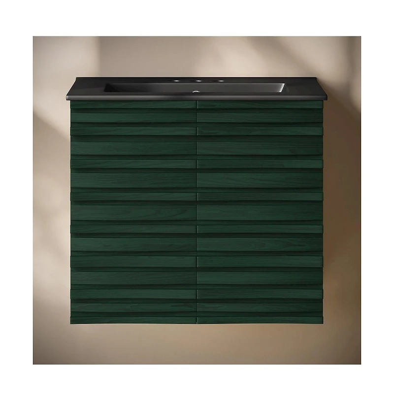 Swiss Madison 24" Wall-Mounted Bathroom Vanity in Green Oak, Black 3-Hole Centerset Sink Top
