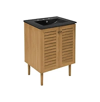 Swiss Madison 24" Freestanding Bathroom Vanity in Golden Oak, Black 3-Hole Centerset Sink Top