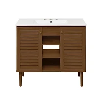 Swiss Madison 36" Freestanding Bathroom Vanity in Brown Oak with 3-Hole Widespread Sink Top