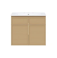 Swiss Madison 24" Wall-Mounted Bathroom Vanity in Natural Oak with 3-Hole Widespread Sink Top