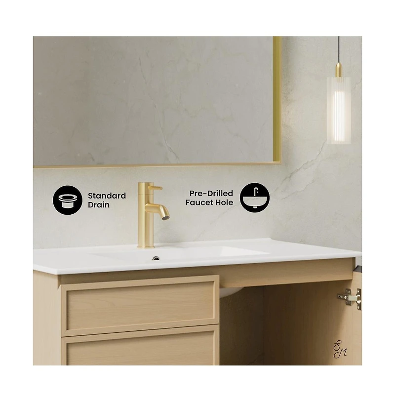 Swiss Madison St. Tropez 36" Wall-Mounted Bathroom Vanity in Natural Oak with Sink Top